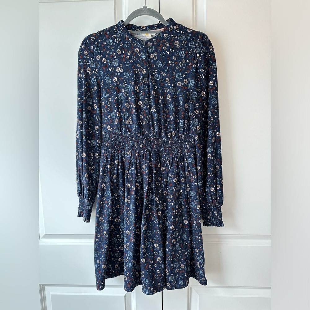 Boden Women’s Smocked Waist Jersey Shirt Dress Navy Ditsy Charm Size 4
